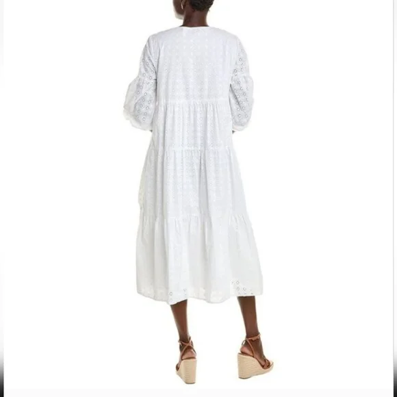 Brooks Brothers White Eyelet Lace-Up Midi Dress, Sz 6 - Picture 2 of 5